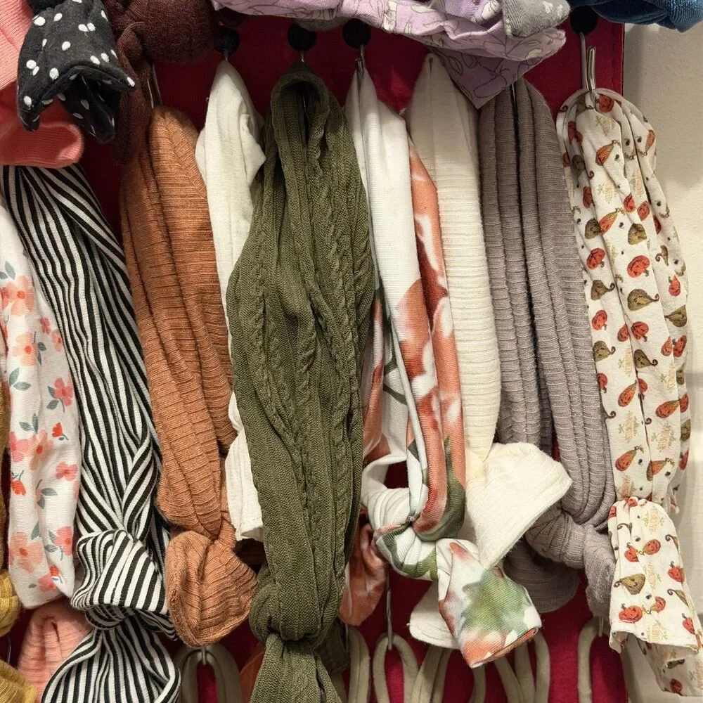 39 Baby Girl Headbands Lot Bows Floral Knotted Turban + PACMAXI Organizer
